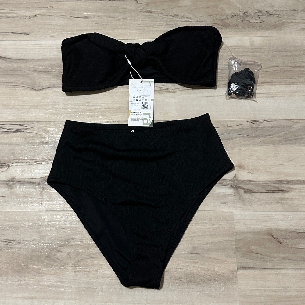 High waisted 2 piece Black Bikini NWT  Ribbed Material